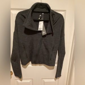 Adidas sweatshirt jacket, zip up, dark gray, size Small, zip pockets